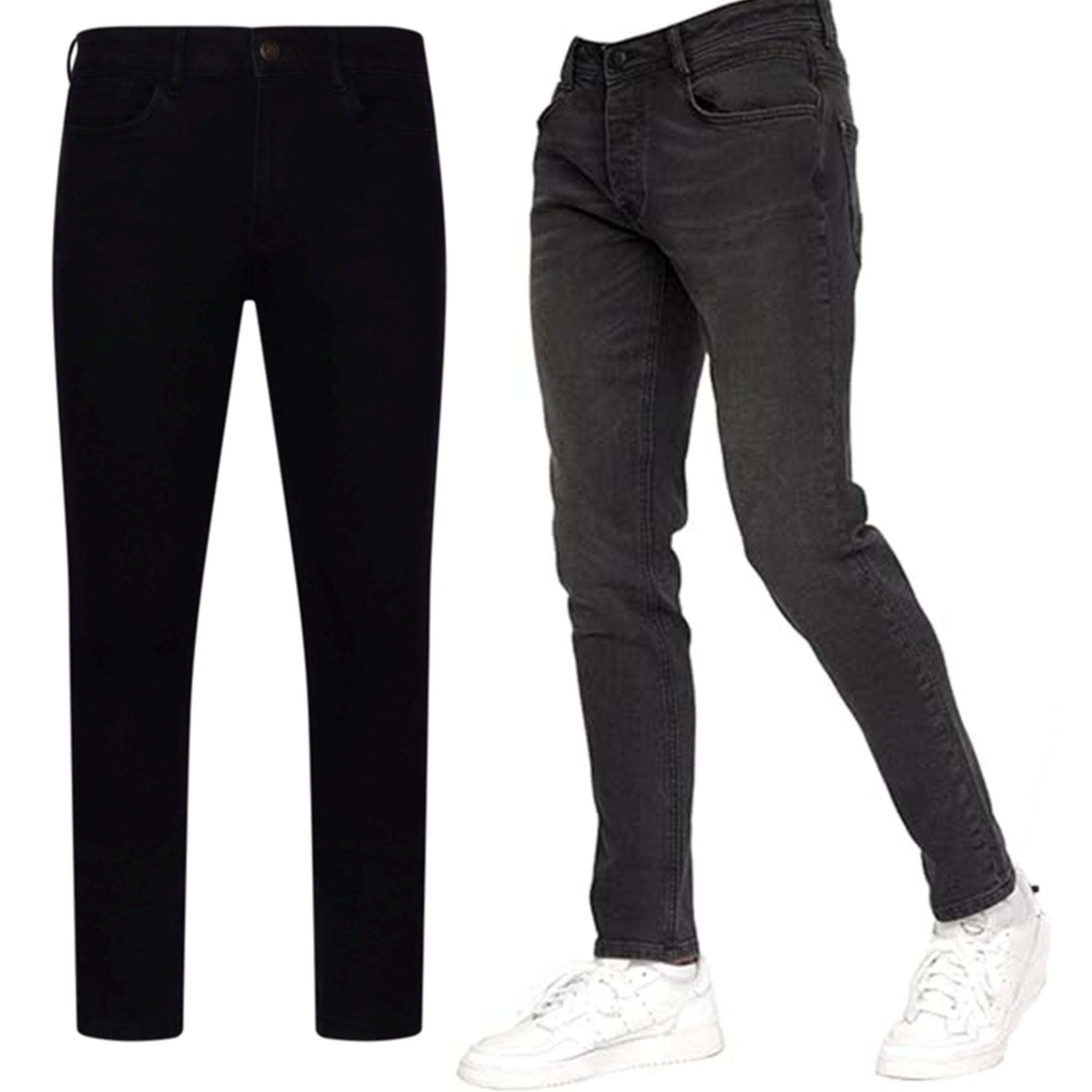 Men's JDN branded slim fit jeans in washed black denim with tapered leg and five-pocket design